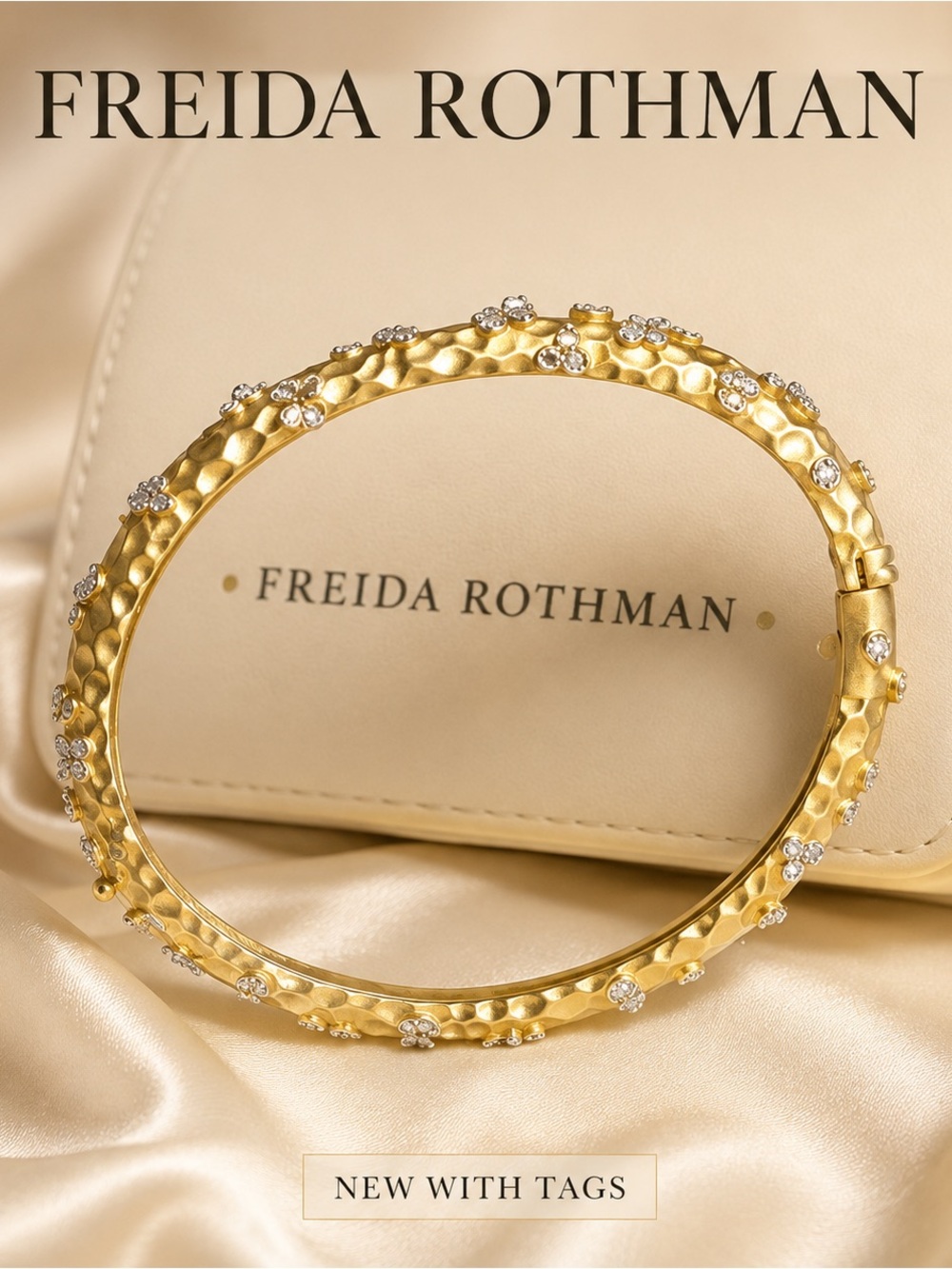 Freida Rothman Elegant Matte Gold-Tone Crystal Accent Women’s Bangle Bracelet